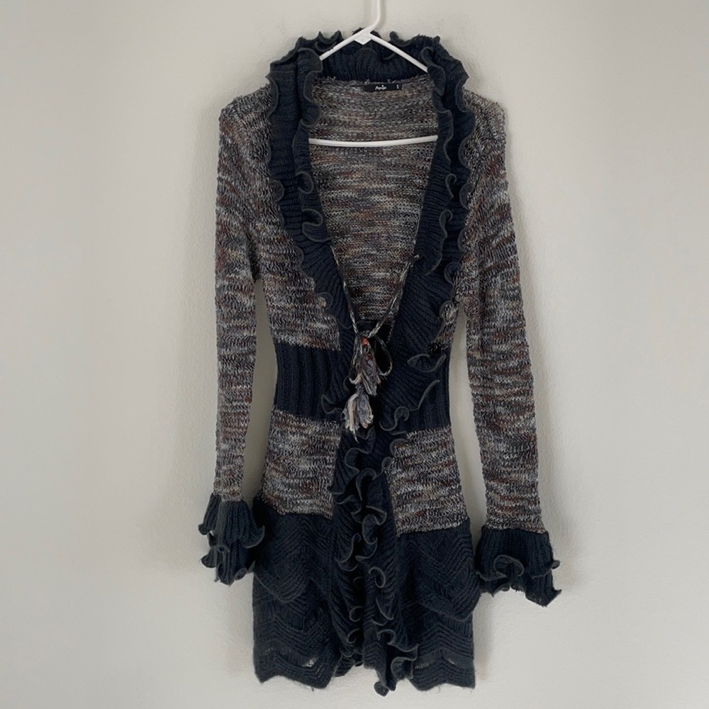 Papaya Ruffled Longline Multicolor Knit Boho Cozy Cardigan
